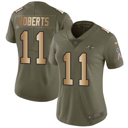 Nike Baltimore Ravens #11 Seth Roberts Olive/Gold Women's Stitched NFL Limited 2017 Salute To Service Jersey Womens
