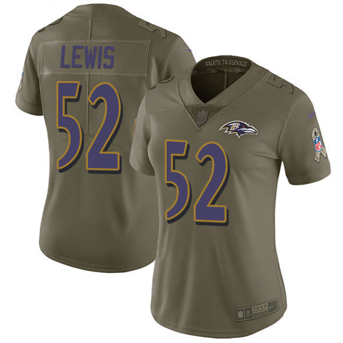 Nike Baltimore Ravens #52 Ray Lewis Olive Women's Stitched NFL Limited 2017 Salute to Service Jersey Womens