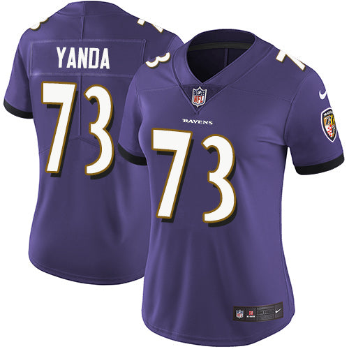 Nike Baltimore Ravens #73 Marshal Yanda Purple Team Color Women's Stitched NFL Vapor Untouchable Limited Jersey Womens