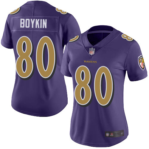 Nike Baltimore Ravens #80 Miles Boykin Purple Women's Stitched NFL Limited Rush Jersey Womens