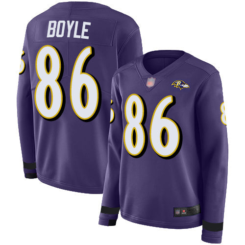 Nike Baltimore Ravens #86 Nick Boyle Purple Team Color Women's Stitched NFL Limited Therma Long Sleeve Jersey Womens