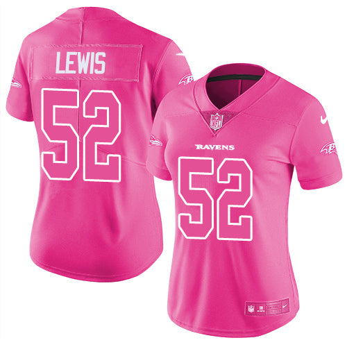Nike Baltimore Ravens #52 Ray Lewis Pink Women's Stitched NFL Limited Rush Fashion Jersey Womens
