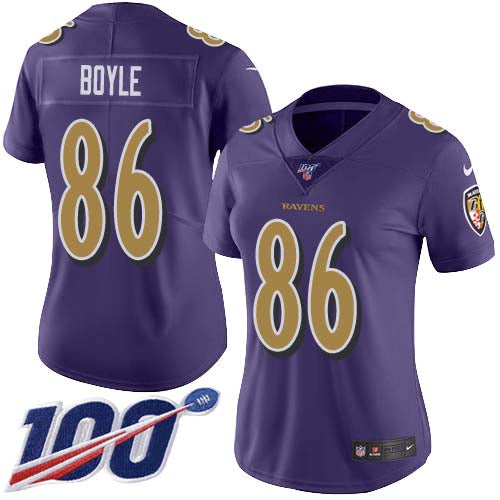 Nike Baltimore Ravens #86 Nick Boyle Purple Women's Stitched NFL Limited Rush 100th Season Jersey Womens