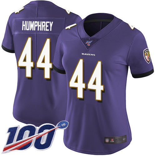Nike Baltimore Ravens #44 Marlon Humphrey Purple Team Color Women's Stitched NFL 100th Season Vapor Limited Jersey Womens