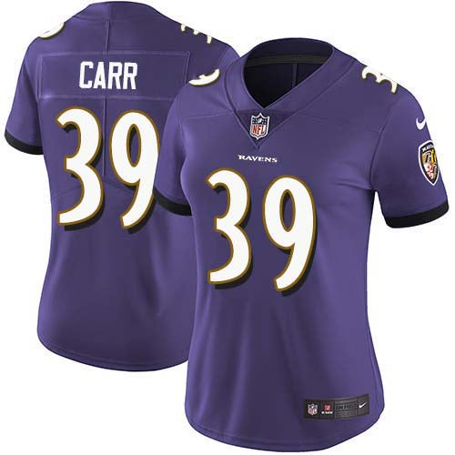 Nike Baltimore Ravens #39 Brandon Carr Purple Team Color Women's Stitched NFL Vapor Untouchable Limited Jersey Womens