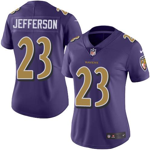 Nike Baltimore Ravens #23 Tony Jefferson Purple Women's Stitched NFL Limited Rush Jersey Womens
