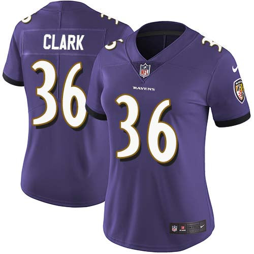 Nike Baltimore Ravens #36 Chuck Clark Purple Team Color Women's Stitched NFL Vapor Untouchable Limited Jersey Womens