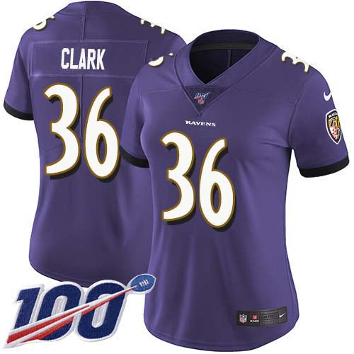 Nike Baltimore Ravens #36 Chuck Clark Purple Team Color Women's Stitched NFL 100th Season Vapor Untouchable Limited Jersey Womens