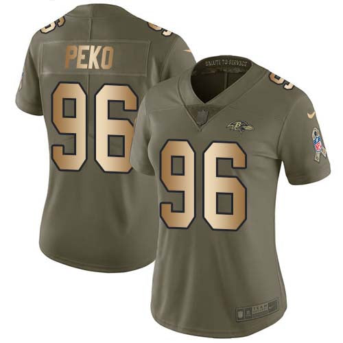 Nike Baltimore Ravens #96 Domata Peko Sr Olive/Gold Women's Stitched NFL Limited 2017 Salute To Service Jersey Womens