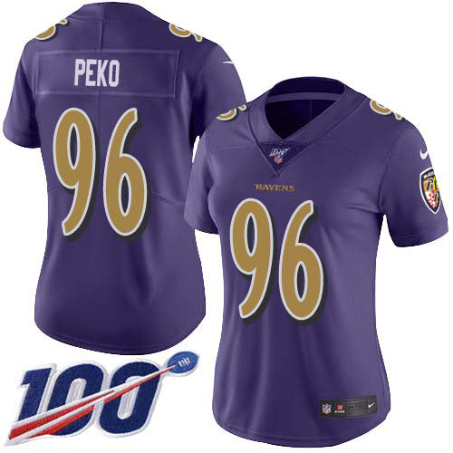 Nike Baltimore Ravens #96 Domata Peko Sr Purple Women's Stitched NFL Limited Rush 100th Season Jersey Womens