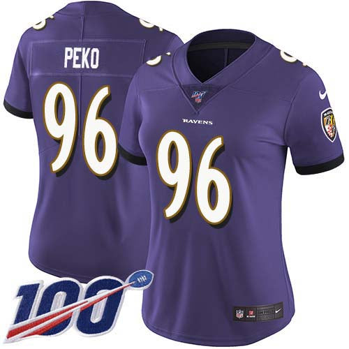 Nike Baltimore Ravens #96 Domata Peko Sr Purple Team Color Women's Stitched NFL 100th Season Vapor Untouchable Limited Jersey Womens