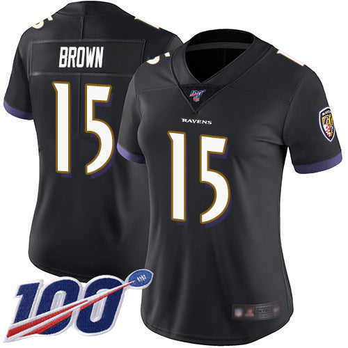 Nike Baltimore Ravens #15 Marquise Brown Black Alternate Women's Stitched NFL 100th Season Vapor Limited Jersey Womens