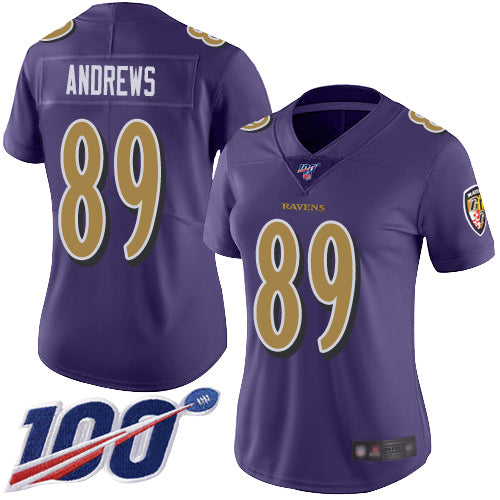 Nike Baltimore Ravens #89 Mark Andrews Purple Women's Stitched NFL Limited Rush 100th Season Jersey Womens