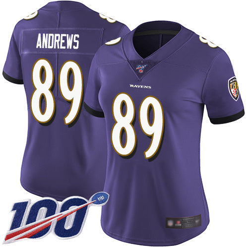 Nike Baltimore Ravens #89 Mark Andrews Purple Team Color Women's Stitched NFL 100th Season Vapor Limited Jersey Womens