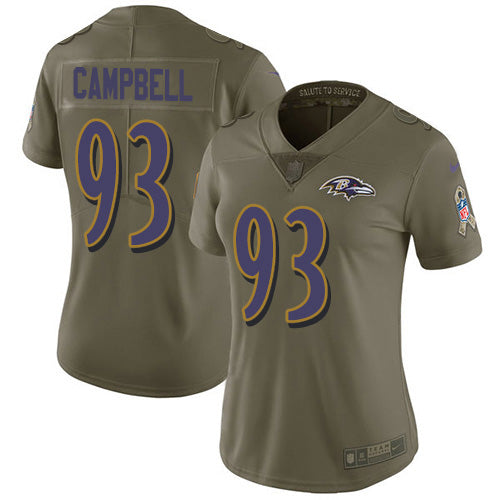 Nike Baltimore Ravens #93 Calais Campbell Olive Women's Stitched NFL Limited 2017 Salute To Service Jersey Womens