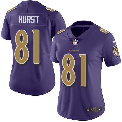 Nike Baltimore Ravens #81 Hayden Hurst Purple Women's Stitched NFL Limited Rush Jersey Womens