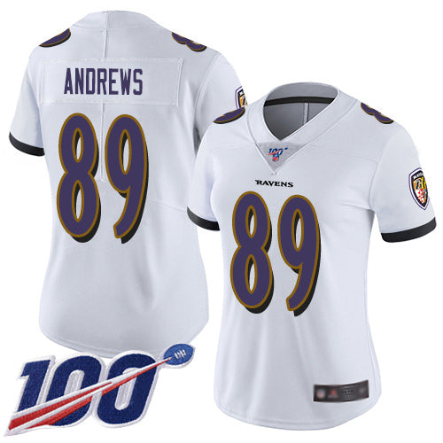 Nike Baltimore Ravens #89 Mark Andrews White Women's Stitched NFL 100th Season Vapor Limited Jersey Womens
