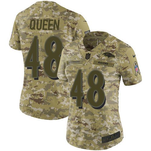 Nike Baltimore Ravens #48 Patrick Queen Camo Women's Stitched NFL Limited 2018 Salute To Service Jersey Womens