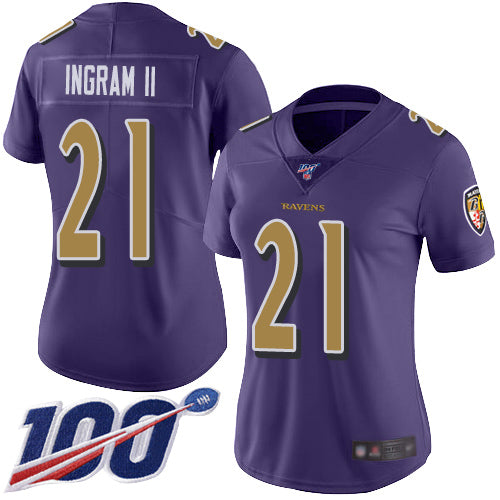 Nike Baltimore Ravens #21 Mark Ingram II Purple Women's Stitched NFL Limited Rush 100th Season Jersey Womens