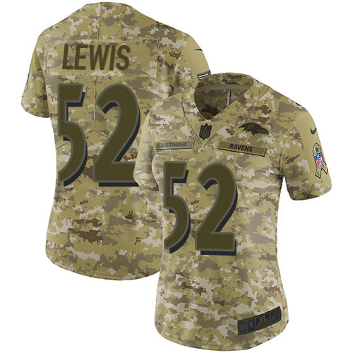 Nike Baltimore Ravens #52 Ray Lewis Camo Women's Stitched NFL Limited 2018 Salute to Service Jersey Womens