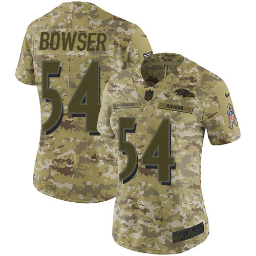 Nike Baltimore Ravens #54 Tyus Bowser Camo Women's Stitched NFL Limited 2018 Salute to Service Jersey Womens