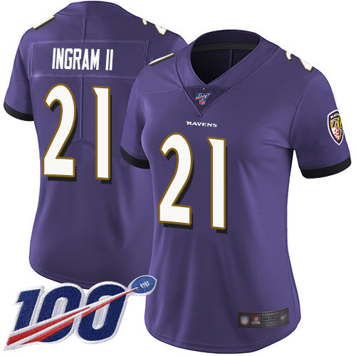 Nike Baltimore Ravens #21 Mark Ingram II Purple Team Color Women's Stitched NFL 100th Season Vapor Limited Jersey Womens
