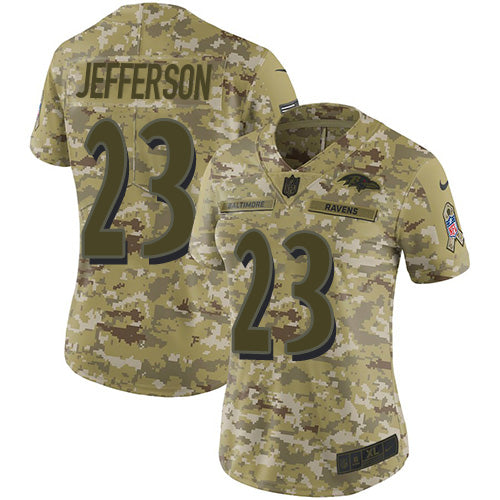Nike Baltimore Ravens #23 Tony Jefferson Camo Women's Stitched NFL Limited 2018 Salute to Service Jersey Womens