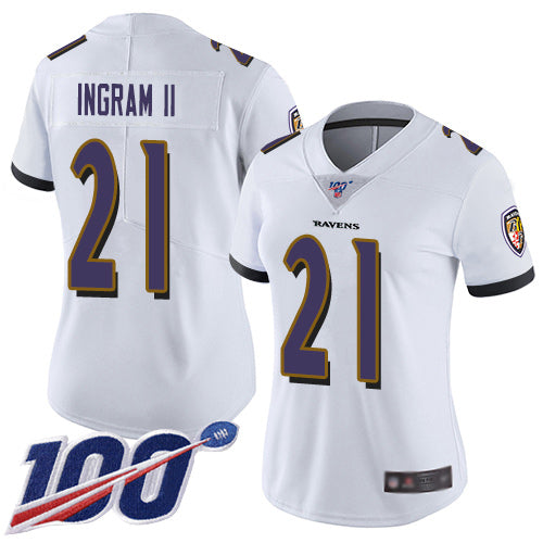 Nike Baltimore Ravens #21 Mark Ingram II White Women's Stitched NFL 100th Season Vapor Limited Jersey Womens