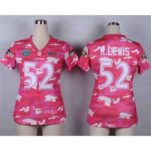 Nike Baltimore Ravens #52 Ray Lewis Pink Women's Stitched NFL Elite Camo Fashion Jersey Womens