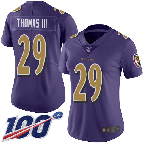 Nike Baltimore Ravens #29 Earl Thomas III Purple Women's Stitched NFL Limited Rush 100th Season Jersey Womens