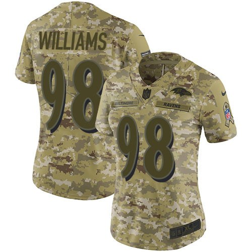 Nike Baltimore Ravens #98 Brandon Williams Camo Women's Stitched NFL Limited 2018 Salute to Service Jersey Womens