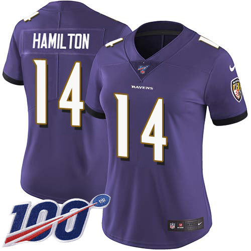 Nike Baltimore Ravens #14 Kyle Hamilton Purple Team Color Women's Stitched NFL 100th Season Vapor Untouchable Limited Jersey Womens