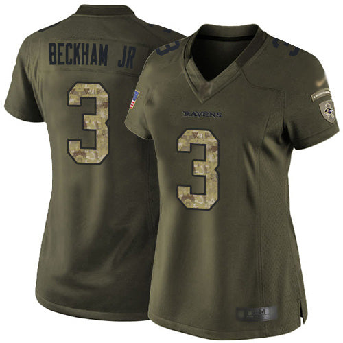 Nike Baltimore Ravens #3 Odell Beckham Jr. Green Women's Stitched NFL Limited 2015 Salute to Service Jersey Womens