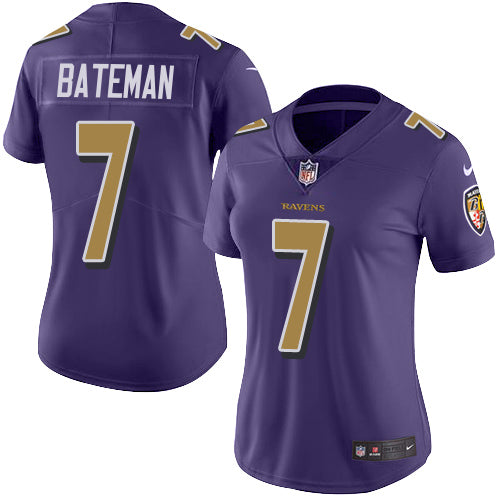 Nike Baltimore Ravens #7 Rashod Bateman Purple Women's Stitched NFL Limited Rush Jersey Womens