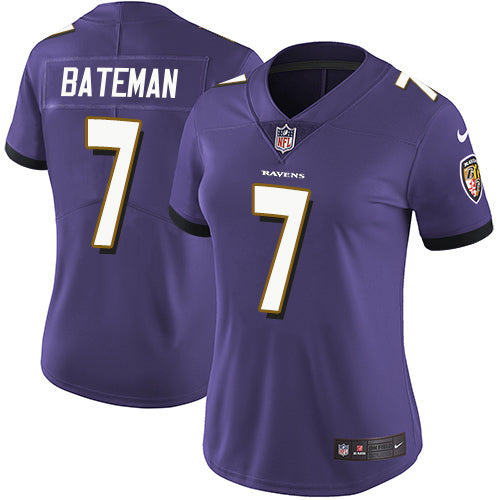 Nike Baltimore Ravens #7 Rashod Bateman Purple Team Color Women's Stitched NFL Vapor Untouchable Limited Jersey Womens