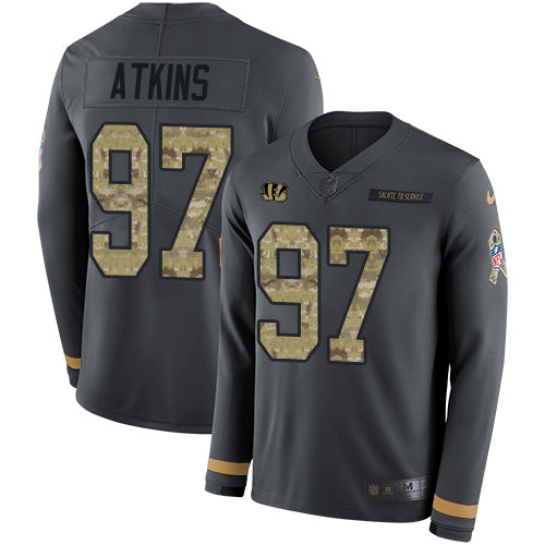 Nike Cincinnati Bengals #97 Geno Atkins Anthracite Salute to Service Youth Stitched NFL Limited Therma Long Sleeve Jersey Youth