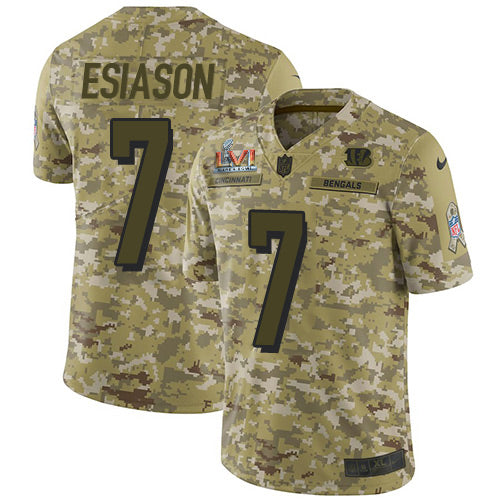 Nike Cincinnati Bengals #7 Boomer Esiason Camo Super Bowl LVI Patch Youth Stitched NFL Limited 2018 Salute To Service Jersey Youth