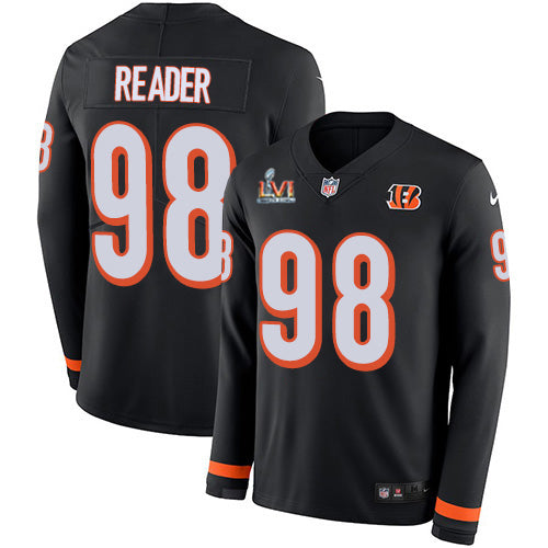 Nike Cincinnati Bengals #98 D.J. Reader Black Team Color Super Bowl LVI Patch Youth Stitched NFL Limited Therma Long Sleeve Jersey Youth