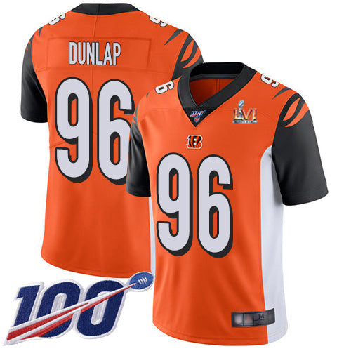 Nike Cincinnati Bengals #96 Carlos Dunlap Orange Super Bowl LVI Patch Alternate Youth Stitched NFL 100th Season Vapor Limited Jersey Youth