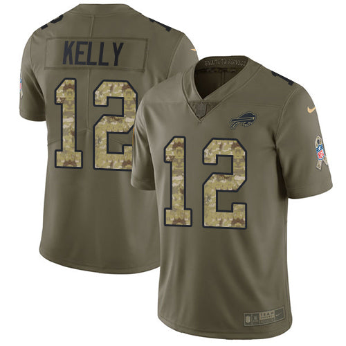 Nike Buffalo Bills #12 Jim Kelly Olive/Camo Youth Stitched NFL Limited 2017 Salute to Service Jersey Youth