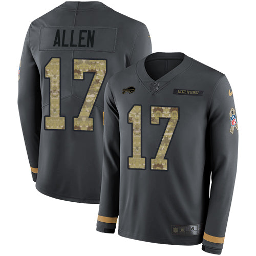 Nike Buffalo Bills #17 Josh Allen Anthracite Salute to Service Youth Stitched NFL Limited Therma Long Sleeve Jersey Youth