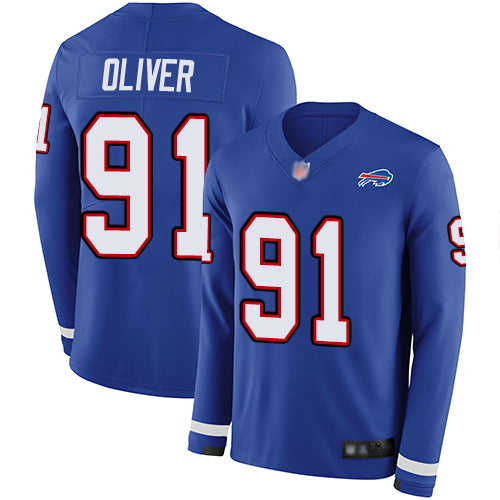 Nike Buffalo Bills #91 Ed Oliver Royal Blue Team Color Youth Stitched NFL Limited Therma Long Sleeve Jersey Youth