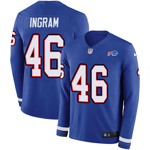 Nike Buffalo Bills #46 Ja'Marcus Ingram Royal Blue Team Color Youth Stitched NFL Limited Therma Long Sleeve Jersey Youth