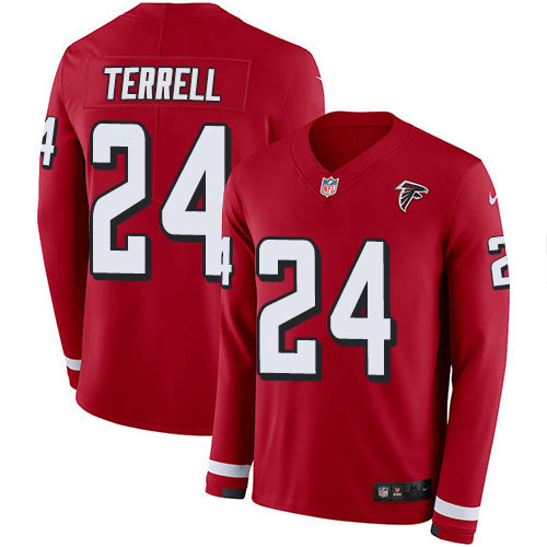 Nike Atlanta Falcons #24 A.J. Terrell Red Team Color Youth Stitched NFL Limited Therma Long Sleeve Jersey Youth