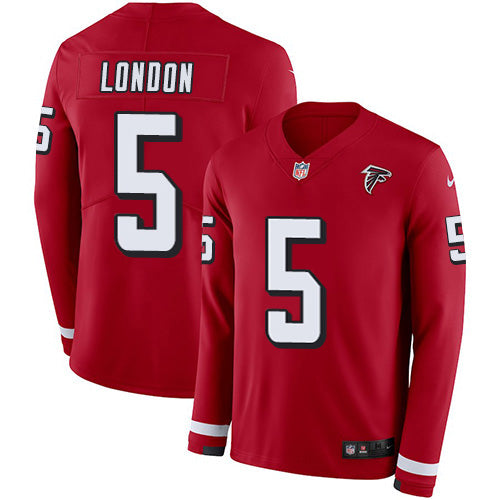 Nike Atlanta Falcons #5 Drake London Red Team Color Men's Stitched NFL Limited Therma Long Sleeve Jersey Youth