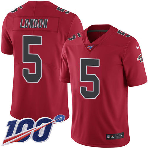Nike Atlanta Falcons #5 Drake London Red Stitched Women's NFL Limited Rush 100th Season Jersey Youth