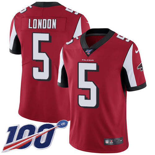 Nike Atlanta Falcons #5 Drake London Red Team Color Stitched Women's NFL 100th Season Vapor Untouchable Limited Jersey Youth