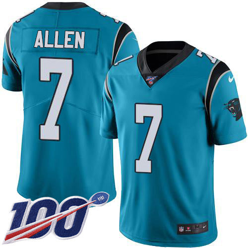 Nike Carolina Panthers #7 Kyle Allen Blue Youth Stitched NFL Limited Rush 100th Season Jersey Youth
