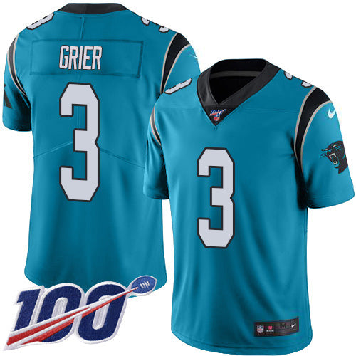 Nike Carolina Panthers #3 Will Grier Blue Youth Stitched NFL Limited Rush 100th Season Jersey Youth