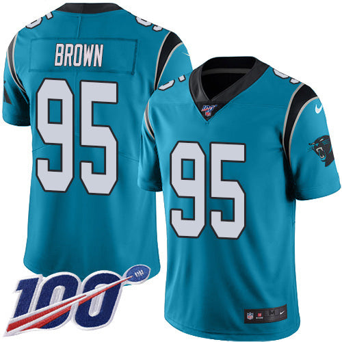 Nike Carolina Panthers #95 Derrick Brown Blue Youth Stitched NFL Limited Rush 100th Season Jersey Youth